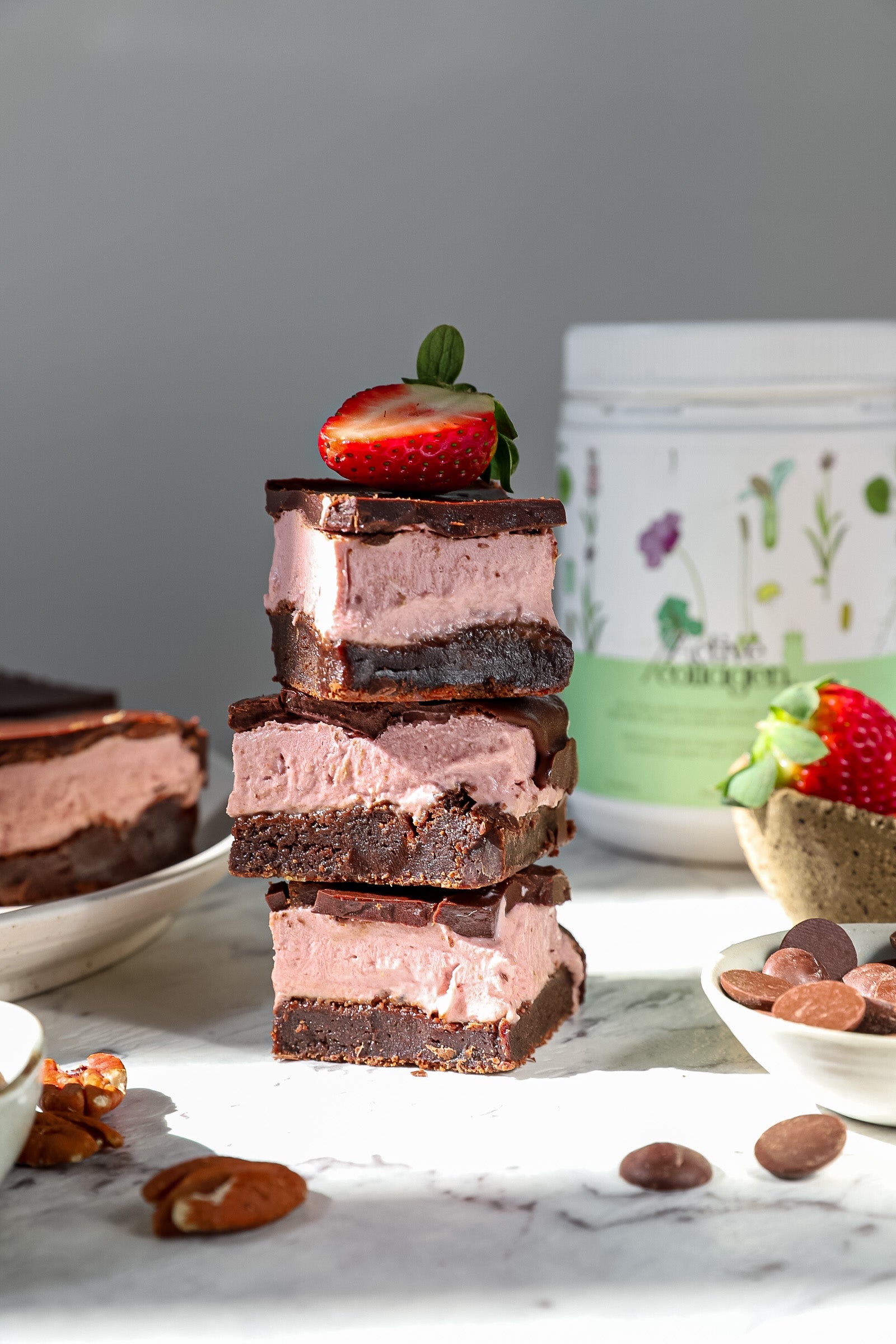 Strawberries & Cream Chocolate Brownie Slice